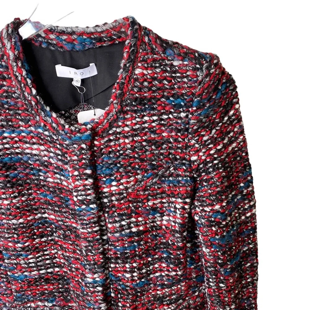 NWT IRO Carene Tweed Jacket Knit Knotted Boucle Red Black Wool Blend Size 40/L - Picture 7 of 14